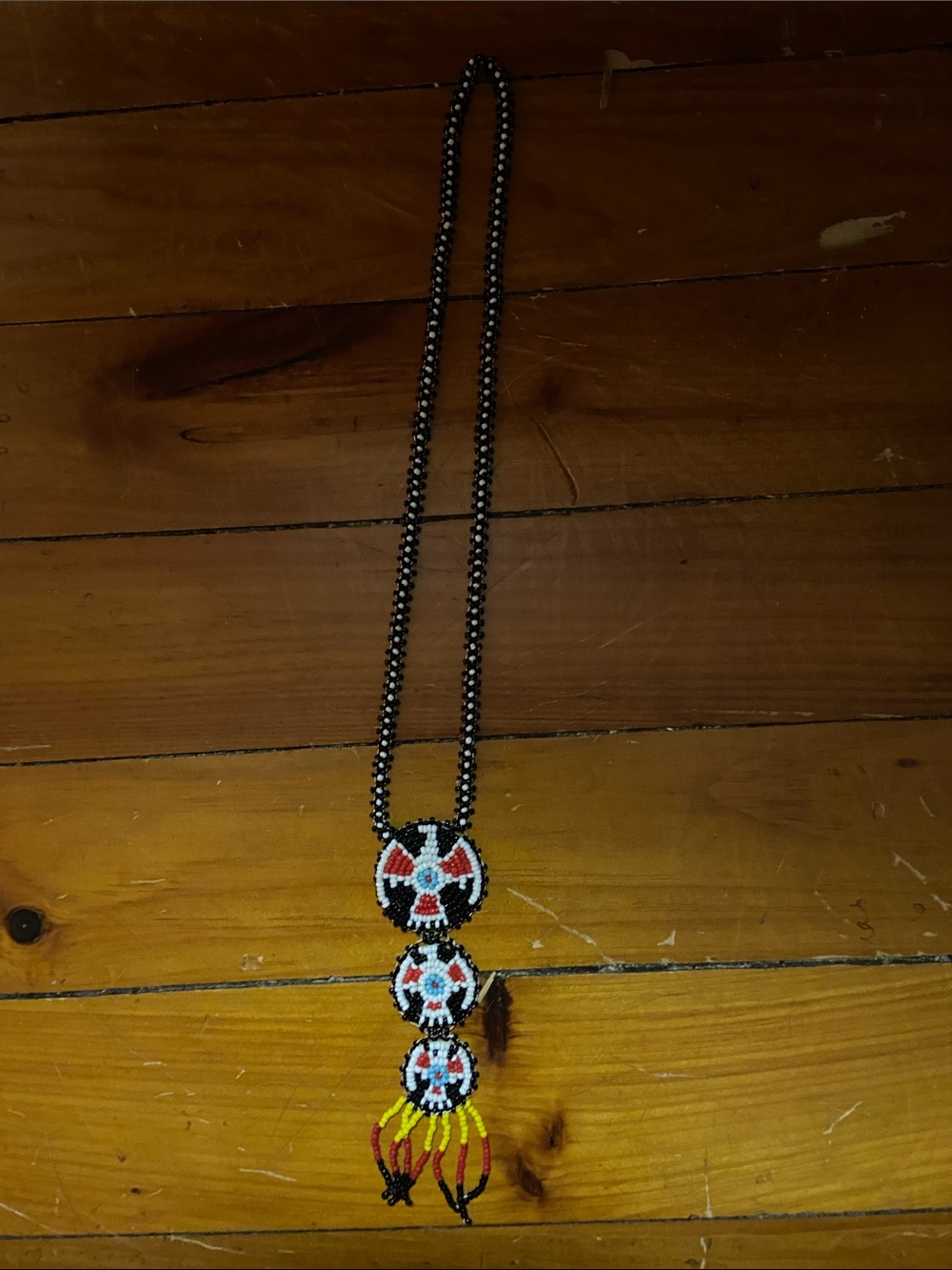 Native American Indian Thunderbird Tribal Necklace Black Red White blue Yellow
